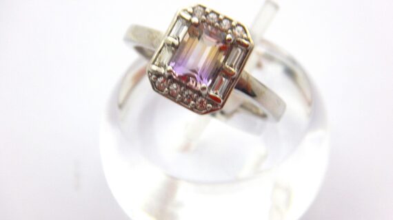 Rhodium plated 925 sterling silver ring set with natural Ametrine & Zircon 9.85 X 11.7MM