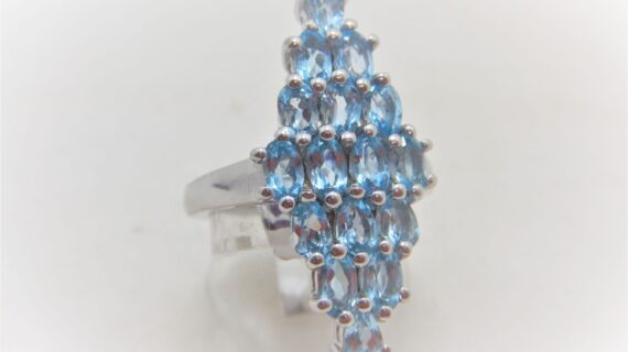 Rhodium Plated 925 sterling silver rings set with natural swiss blue topaz 30 X 14.4MM