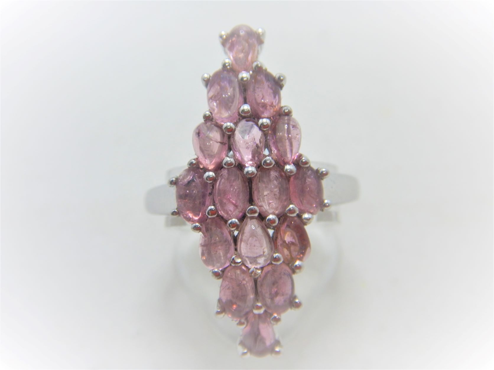 Rhodium Plated 925 sterling silver ring set with natural Pink Tourmaline 30 X 14.4MM