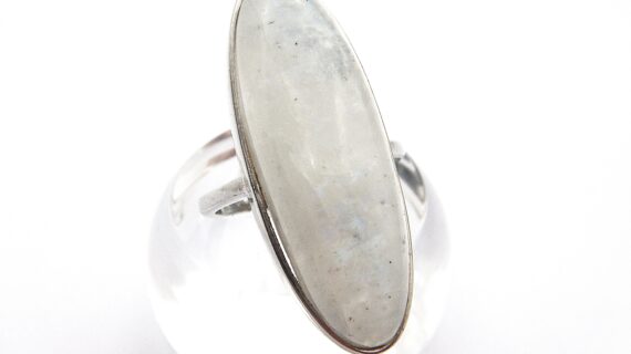 Rhodium plated 925 sterling silver ring set with natural Rainbow moonstone 37 X 13.8MM