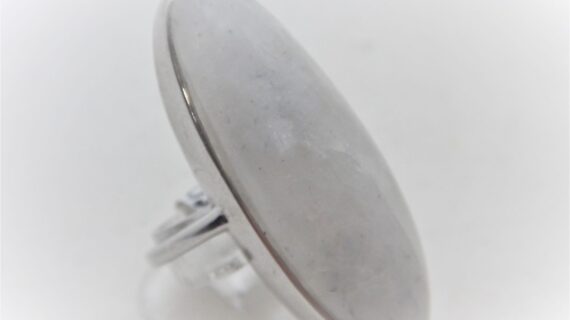 Rhodium plated 925 sterling silver ring set with natural Rainbow moonstone 37 X 13.8MM