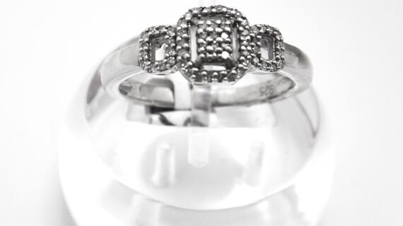 Rhodium plated 925 sterling silver ring set with natural Diamonds  7.4 X 7.7MM