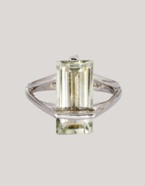 Natural green Amethyst ring set in Rhodium plated 925 sterling silver Approx Size : 16MM X 8MM