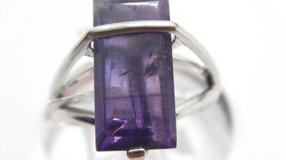 Natural Amethyst set in Rhodium plated 925 sterling silver Stone Approx Size : 16MM X 8MM