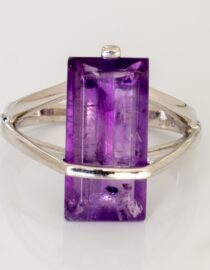 Natural Amethyst set in Rhodium plated 925 sterling silver Stone Approx Size : 16MM X 8MM