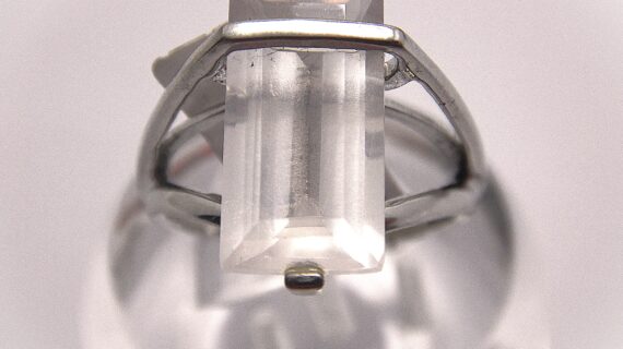 Natural pale rose quartz set in Rhodium plated 925 sterling silver Stone Approx Size : 16MM X 8MM