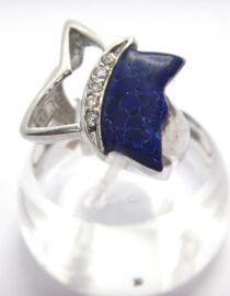 Rhodium plated 925 sterling silver ring set with synthetic Lapis lazuli & CZ Approx size  17.5mm x 17.5mm