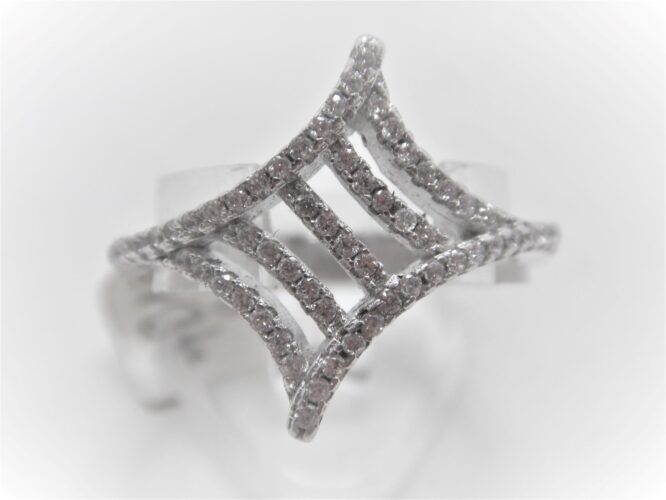 Rhodium plated 925 sterling silver ring set with white CZ 18.15 WIDE