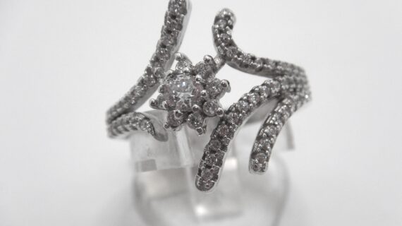 Rhodium plated 925 sterling silver ring set with black & white CZ 18.85 LONG