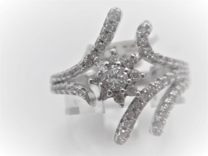 Rhodium plated 925 sterling silver ring set with black & white CZ 18.85 LONG