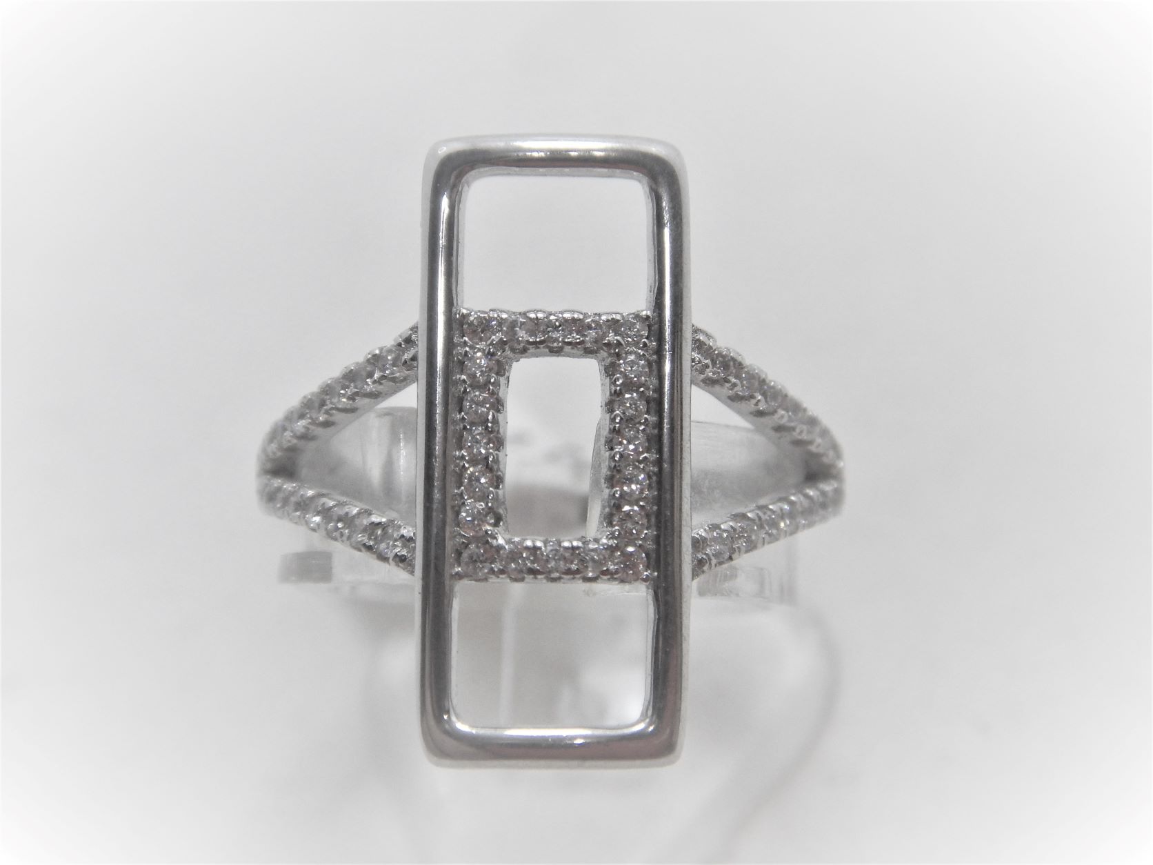 Rhodium plated 925 sterling silver ring set with CZ  20.5 X 8.8