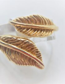 Rhodium & gold plated 925 sterling silver ring feather ring 16.1MM WIDE