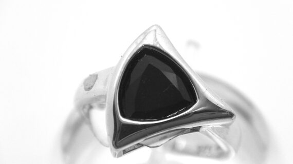 Rhodium plated 925 sterling silver ring set with faceted Black CZ  18 X 14.75 MM
