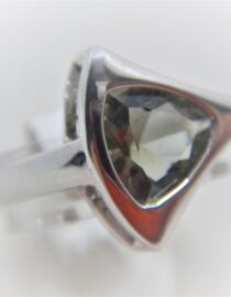 Rhodium plated 925 sterling silver ring set with olive green CZ 14.5 X 13.6MM
