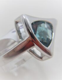Rhodium plated 925 sterling silver ring set with blue CZ 14.5 X 13.6MM