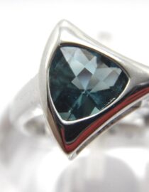 Rhodium plated 925 sterling silver ring set with blue CZ 14.5 X 13.6MM