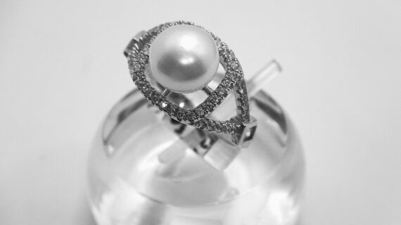 Rhodium plated 925 sterling silver ring ser with natural freshwater pearl & C Z Approx size 11.6mm x 12.25mm