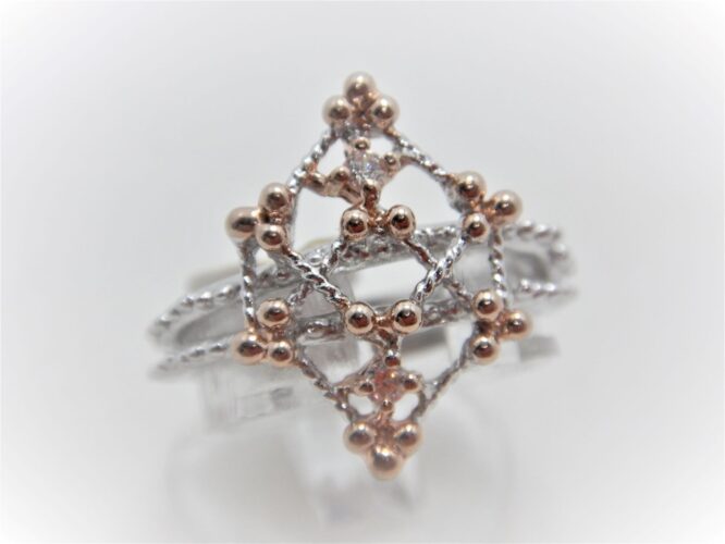 Rhodium plated 925 sterling silver ring with gold plated set with CZ 18.5 X 13.7MM