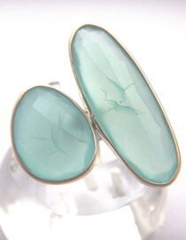 925 Sterling silver ring set with 2 amazing natural aqua Chalcedony