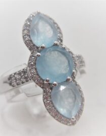 Rhodium plated 925 sterling silver ring set with natural Chalcedony & enhanced with CZ 26.3 X 11.4MM