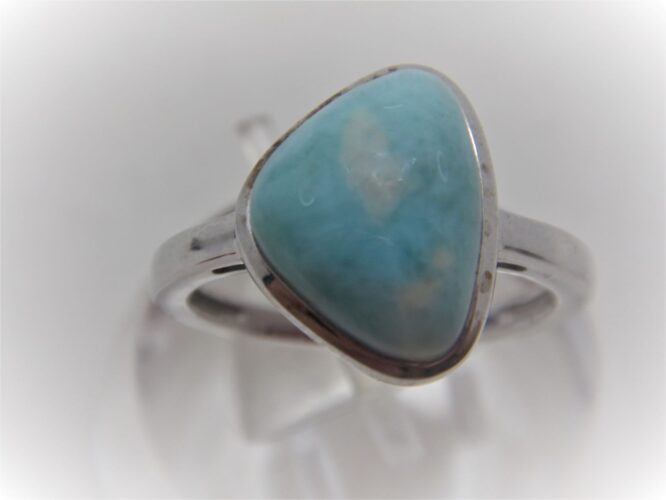 Rhodium plated 925 sterling silver ring set with beautiful natural Larimar 15.0 X 12MM
