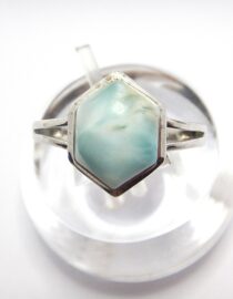 Rhodium plated 925 sterling silver ring set with beautiful natural Larimar 15.5 X 12.0MM