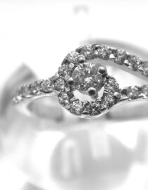 Rhodium plated 925 sterling silver ring set with CZ 7.45 X 12.5 MM