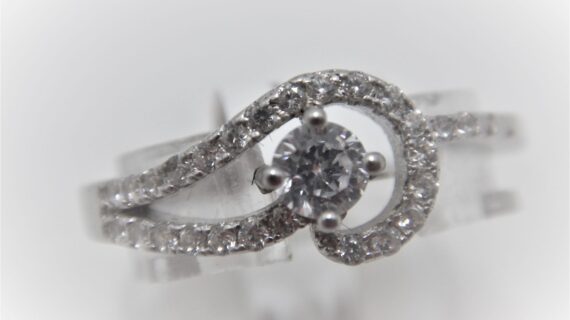Rhodium plated 925 sterling silver ring set with CZ 7.45 X 12.5 MM