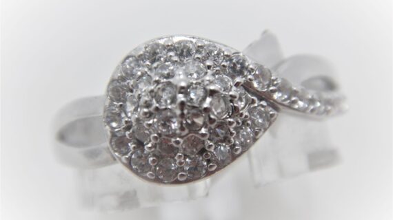 Rhodium plated 925 sterling silver ring set with CZ 8.25 X 14MM
