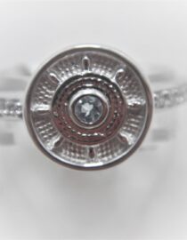 Rhodium plated 925 sterling silver ring set with natural Blue Topaz DIAM 10.3MM