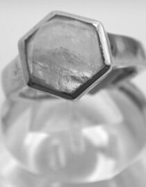 Rhodium plated 925 sterling silver ring set with natural Rainbow moonstone 12 X 12.6MM