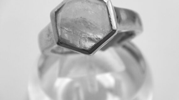 Rhodium plated 925 sterling silver ring set with natural Rainbow moonstone 12 X 12.6MM