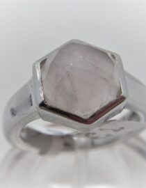 Rhodium plated 925 sterling silver ring set with natural Rose quartz 12 X 12.6MM