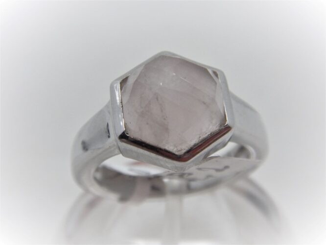 Rhodium plated 925 sterling silver ring set with natural Rose quartz 12 X 12.6MM