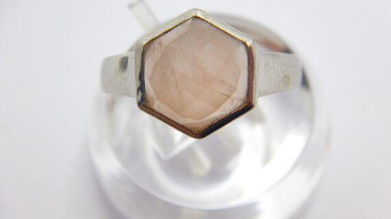 Rhodium plated 925 sterling silver ring set with natural Rose quartz 12 X 12.6MM