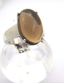 Rhodium plated 925 sterling silver ring set with natural Smoky quartz  20.1 X 13.5MM