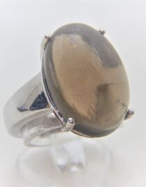 Rhodium plated 925 sterling silver ring set with natural Smoky quartz  20.1 X 13.5MM