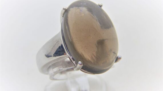 Rhodium plated 925 sterling silver ring set with natural Smoky quartz  20.1 X 13.5MM