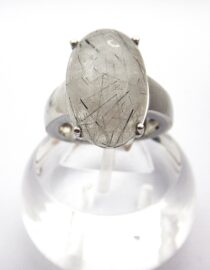 Rhodium plated 925 sterling silver ring set with natural Rutile quartz  20.1 X 13.5MM