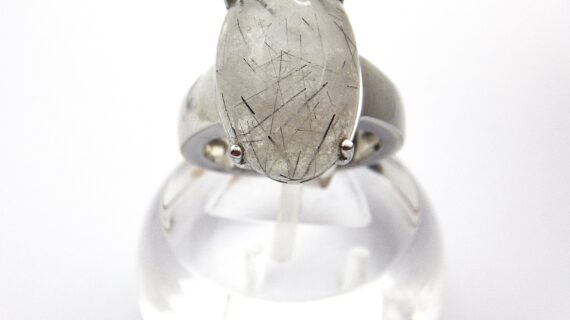 Rhodium plated 925 sterling silver ring set with natural Rutile quartz  20.1 X 13.5MM