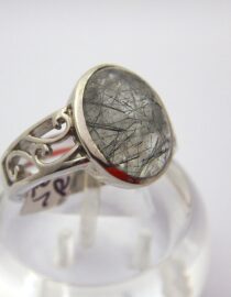 Rhodium plated sterling silver ring set with natural Rutile quartz 15.5 X 12.6MM