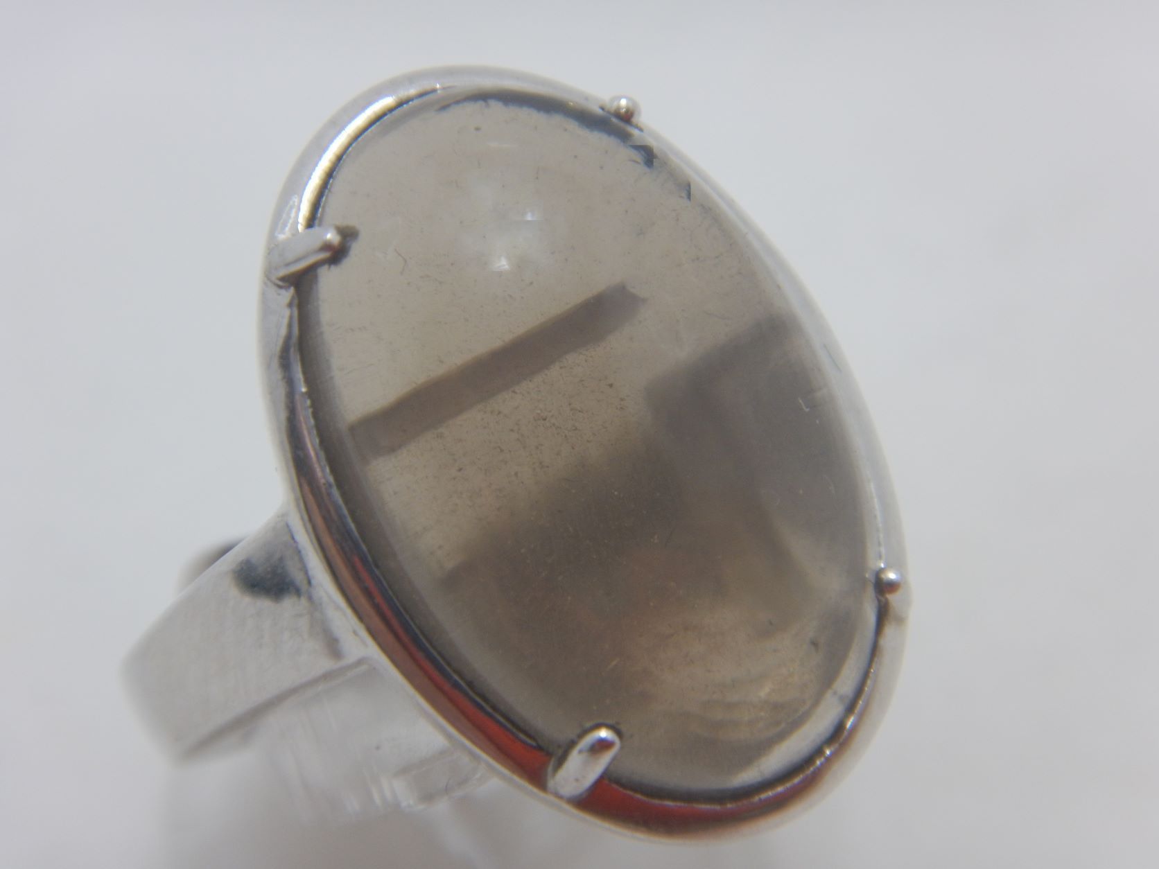 Rhodium plated 925 sterling silver ring set with natural Smoky quartz 21.6 X 15.6MM