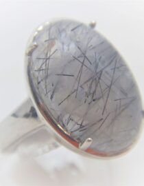 Rhodium plated 925 sterling silver ring set with natural Rutile quartz