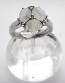 Rhodium plated 925 sterling silver ring set with natural Moonstone & white Zircon DIAM 13.6MM