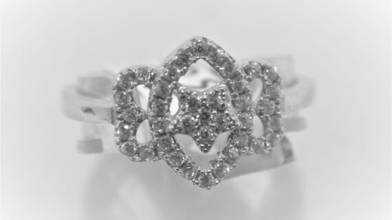 Rhodium plated 925 sterling silver ring set with CZ 10.5 X 12.3 MM