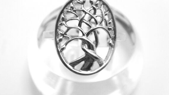 RHODIUM PLATED 925 STERLING SILVER RING WITH TREE OF LIFE