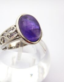 Rhodium plated 925 sterling silver ring set with natural Amethyst Approx size 15.5mm x 12.7mm