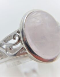 Rhodium plated 925 sterling silver ring set with natural Rose quartz Approx size  15.5mm x 12.7mm