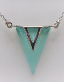 Rhodium plated 925 sterling silver necklace with natural Aqua chalcedony Approx size  20.6mm x 13mm x 50cm long