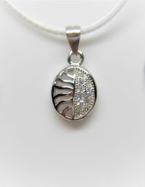 Rhodium plated 925 sterling silver oval pendand ant & earrings  set with white cubic zirconia Approx size pendant  7.50mm x 11mm Approx size earrings  9mm x 7.4mm